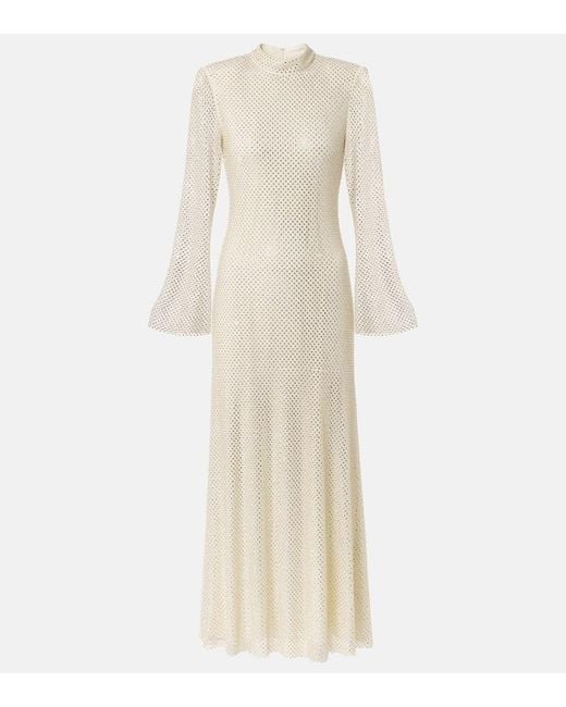 Self-Portrait Natural Maxikleid Aus Mesh Mit Kristallen