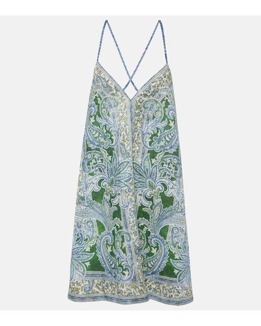 Zimmermann Green Ottie Swing Paisley Linen Minidress