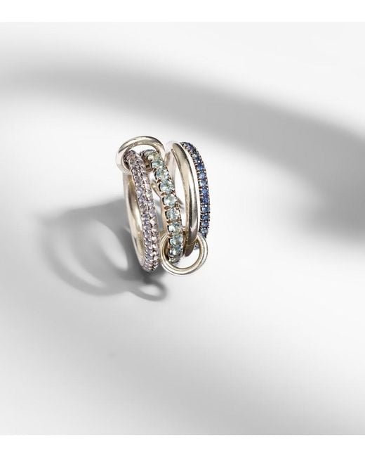 Spinelli Kilcollin White Iris Sterling Linked Ring With Sapphires, Aquamarine And Tanzanite