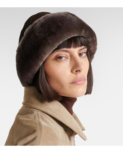 Nour Hammour Brown Toki Suede And Shearling Hat