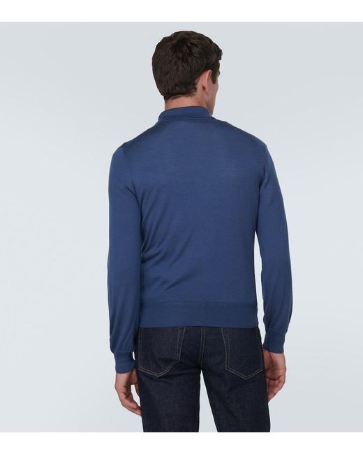 Tom Ford Blue Cashmere And Silk Polo Sweater for men