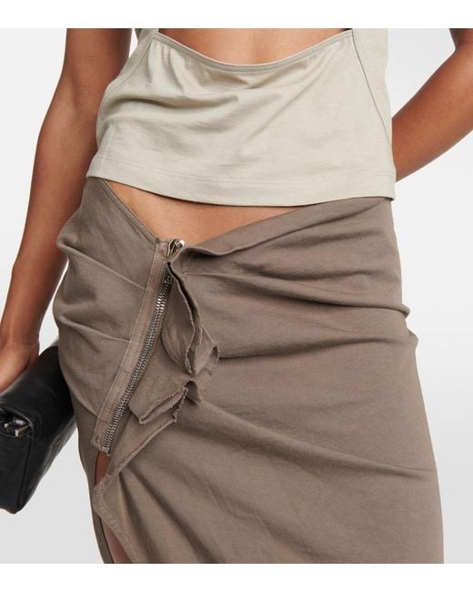 Rick Owens Natural Drkshdw Gathered Cotton Maxi Skirt