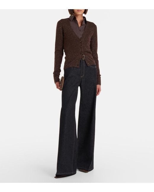 Brunello Cucinelli Brown Ribbed-Knit Cashmere-Blend Cardigan