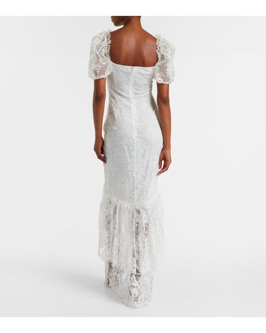 Alessandra Rich White Bow-Detail Ruched Lace Gown