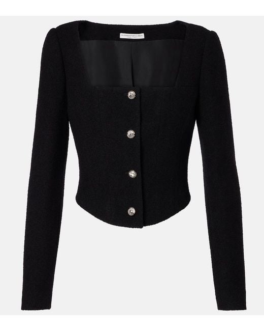 Alessandra Rich Black Wool-Blend Twill Boucle Jacket