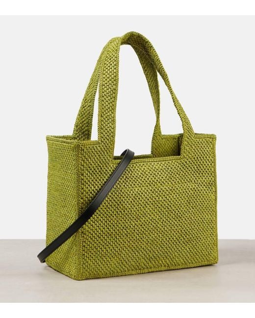Loewe Green Paula's Ibiza Font Medium Raffia Shopper