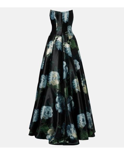 Markarian Black Laila Floral Brocade Bustier Gown