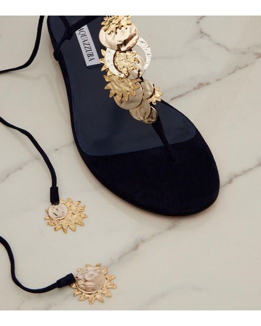 Aquazzura Blue Night Stars Embellished Suede Thong Sandals