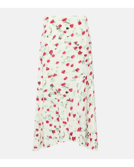 Marni White Floral-Print A-Line Cotton Midi Skirt