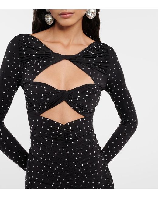 Alex Perry Black Crystal-Embellished Cutout Jersey Midi Dress