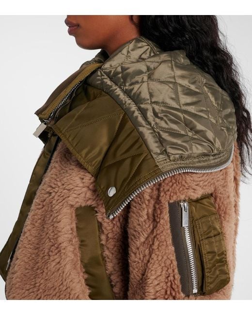 Sacai Brown Twill-Trimmed Faux Fur Jacket