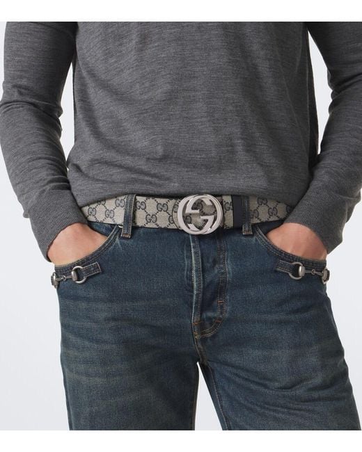 Gucci Gray Gg Canvas Reversible Belt for men
