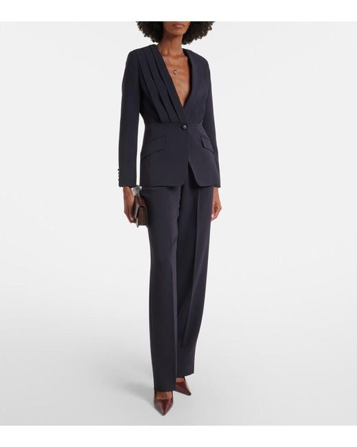 Max Mara Blue Pleated Cady Straight Pants