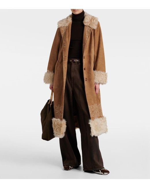 Rixo Brown Cienna Embroidered Suede Coat