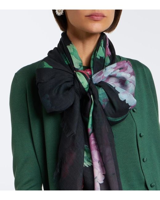 Carolina Herrera Green Floral Scarf