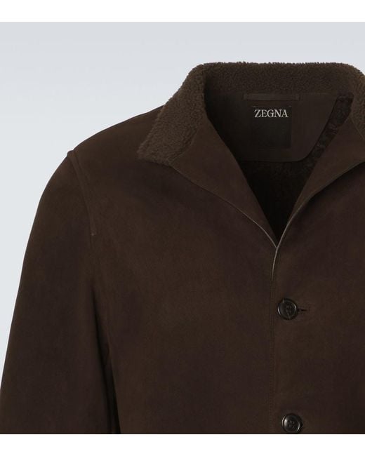 Zegna Brown Il Conte Shearling-Trimmed Suede Jacket for men