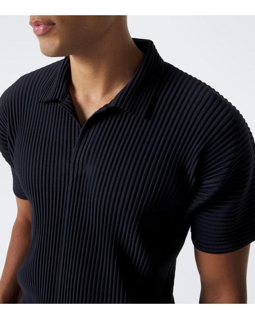 Homme Plissé Issey Miyake Blue Basics Pleated Polo Shirt for men