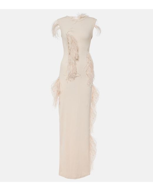 Acne White Essica Feather-Trimmed Cotton-Blend Maxi Dress