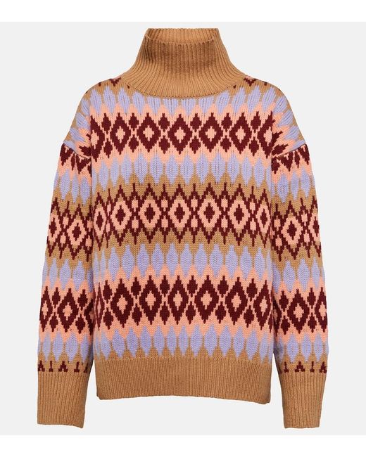 Jardin Des Orangers Red Intarsia Wool And Cashmere Turtleneck Sweater