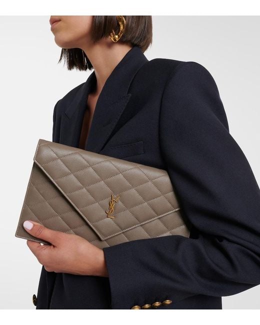 Saint Laurent Natural Paris Leather Clutch