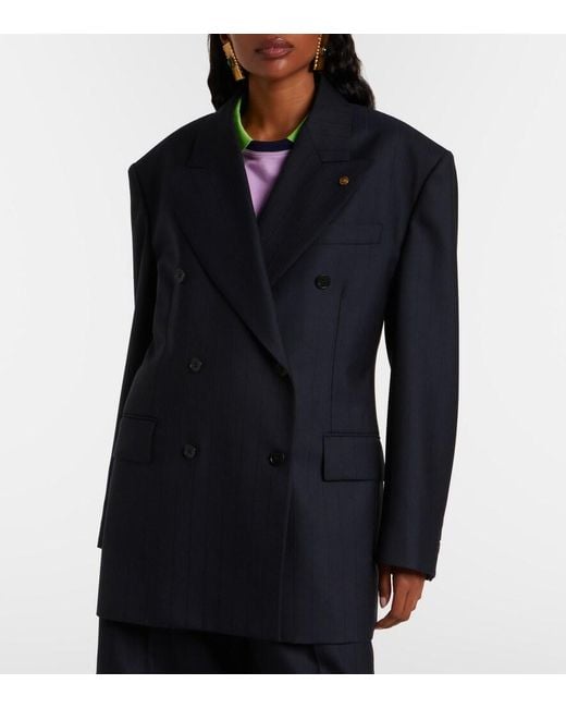 Versace Blue Double-Breasted Oversized Virgin Wool Blazer