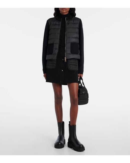 Cardigan De Lana Virgen Con Paneles De Plumas Moncler de color Black