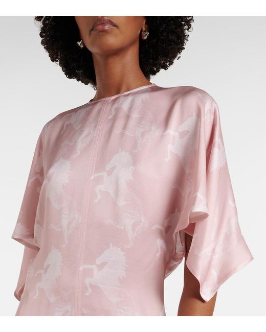 Stella McCartney Pink Printed Satin Midi Dress