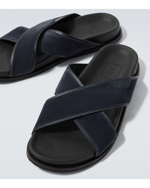 Brioni Blue Leather-Trimmed Suede Sandals for men