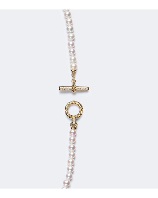 David Yurman White Pearl Classics Petite 18Kt Necklace With Freshwater Pearls And Diamonds
