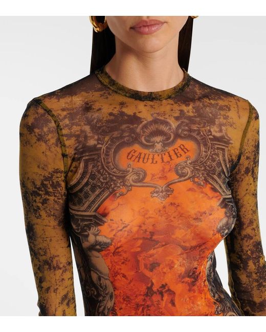 Jean Paul Gaultier White Bedrucktes Maxikleid Medallion Aus Mesh