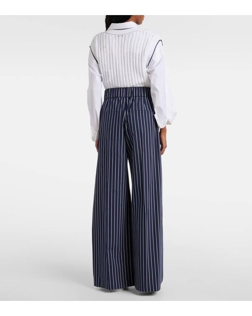 Pantalones Anchos De Seda Y Algodon Brunello Cucinelli de color Blue
