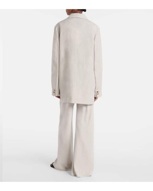 The Row Natural Nat Double-Breasted Silk And Linen Blazer