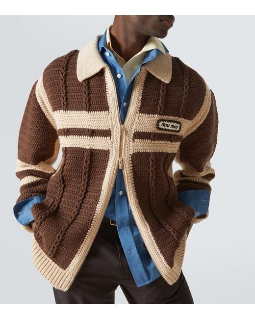 Cardigan De Cachemir Con Cremallera Miu Miu de hombre de color Brown