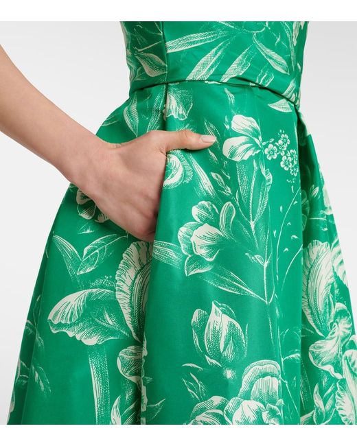 Monique Lhuillier Green Strapless Silk Gown
