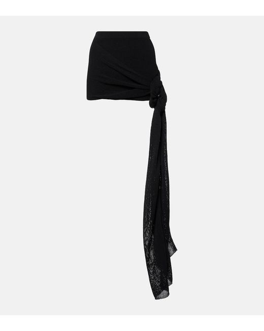 AYA MUSE Black Draped Cotton-Blend Miniskirt