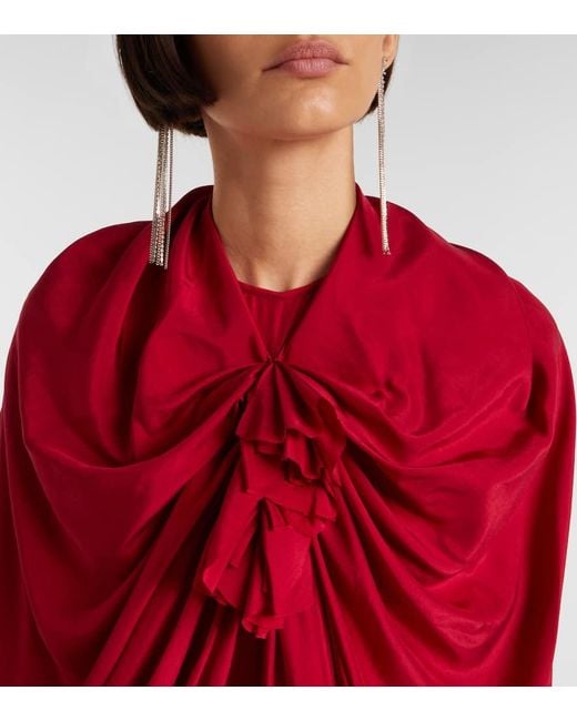 Alexander McQueen Red Draped Floral-Applique Silk Gown
