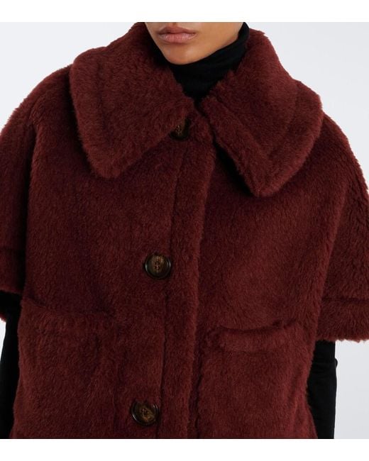 Max Mara Red Alpaca, Wool, And Silk Teddy Cape