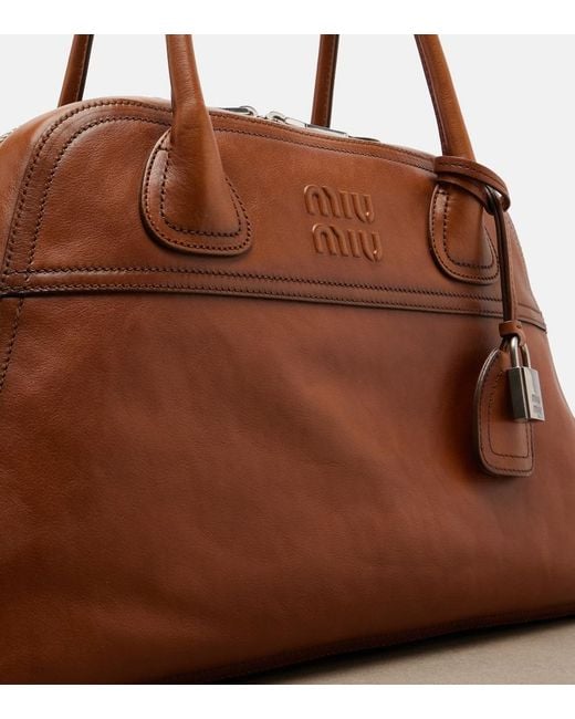 Miu Miu Brown Vivant Medium Leather Bowling Bag