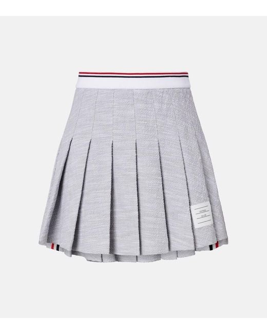 Thom Browne Gray Pleated Cotton-Blend Tweed Miniskirt