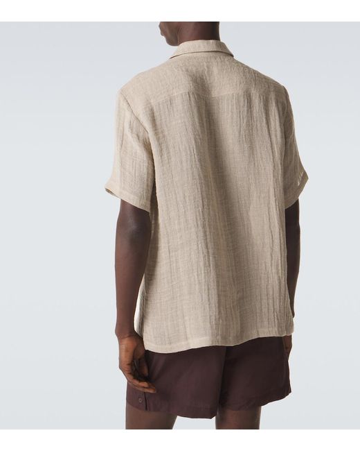 LeKasha Natural Linen Bowling Shirt for men
