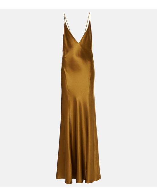 Saint Laurent Orange Open-Back Paneled Silk-Satin Gown