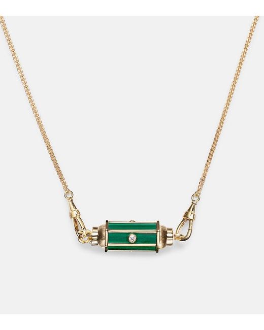 Marie Lichtenberg Metallic Baby Locket 18Kt Pendant Necklace With Malachite And Diamonds