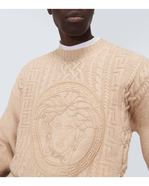 Versace Natural Medusa Embroidered Virgin Wool Sweater for men