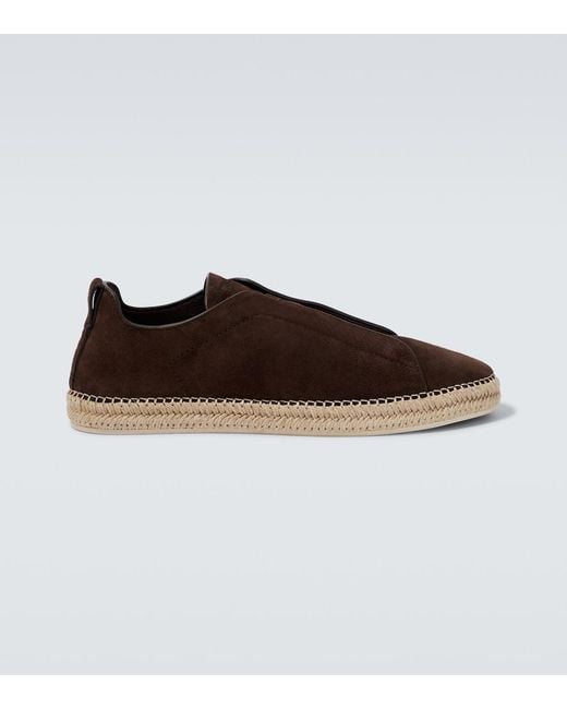 Zegna Brown Triple Stitch Suede Espadrilles for men