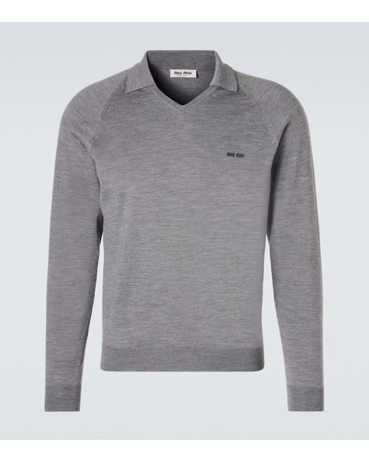 Miu Miu Gray Virgin Wool Polo Sweater for men