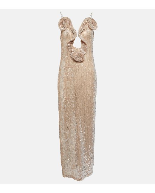 Magda Butrym Natural Crystal-embellished Sequined Gown