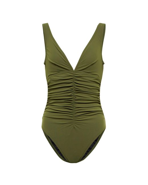 Karla Colletto Green Basics Ruched V-neck Swimsuit