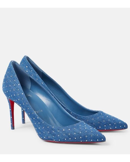Christian Louboutin Blue Kate 85 Embellished Denim Pumps