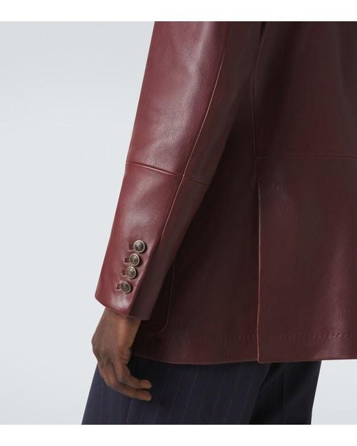 Brunello Cucinelli Red Leather Field Jacket for men