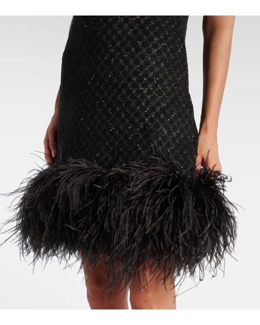 Max Mara Black Novara Feather-Trimmed Minidress